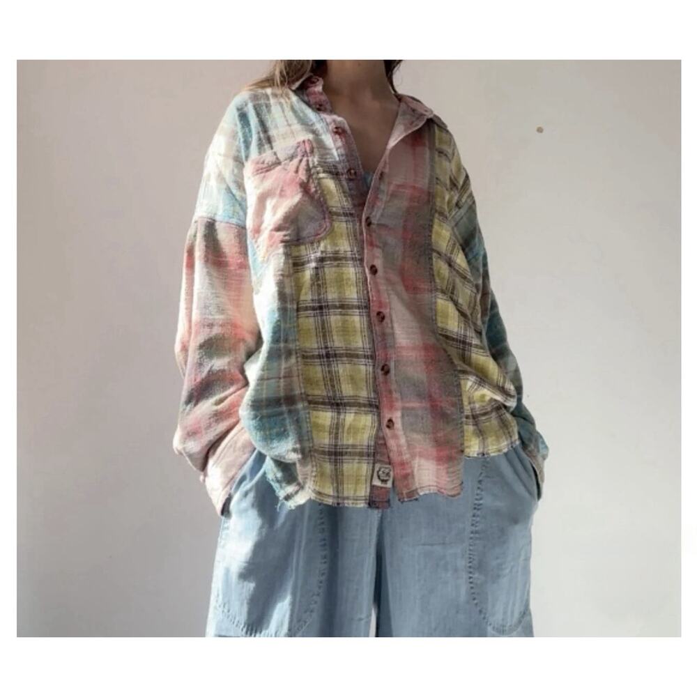 NWT Urban Outfitters BDG Robbie Spliced Flannel Button-Down Trendy Shirt XL - Picture 5 of 14